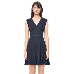 Rebecca Taylor Dress Black Cap Sleeves LBD V-Neck Quilted